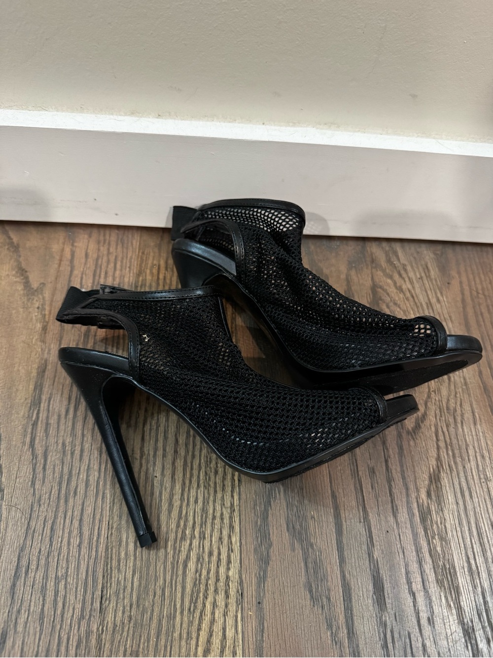 Steve Madden Black Mesh Open-Toe Ankle-Heel Sandals